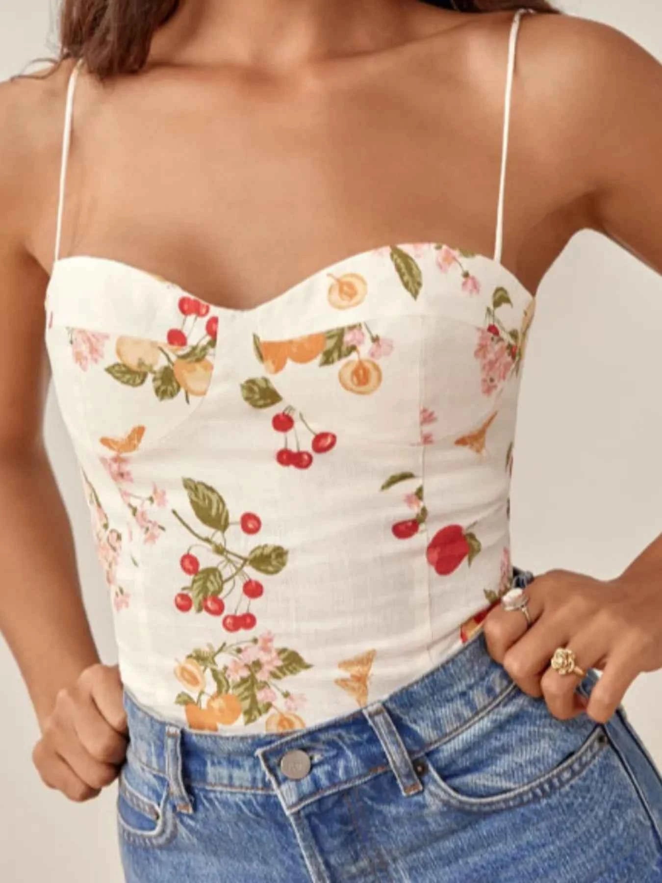 Printed Smocked Cami Top White 44e00cc868f441268276e51f7c892fb7-Max-Origin