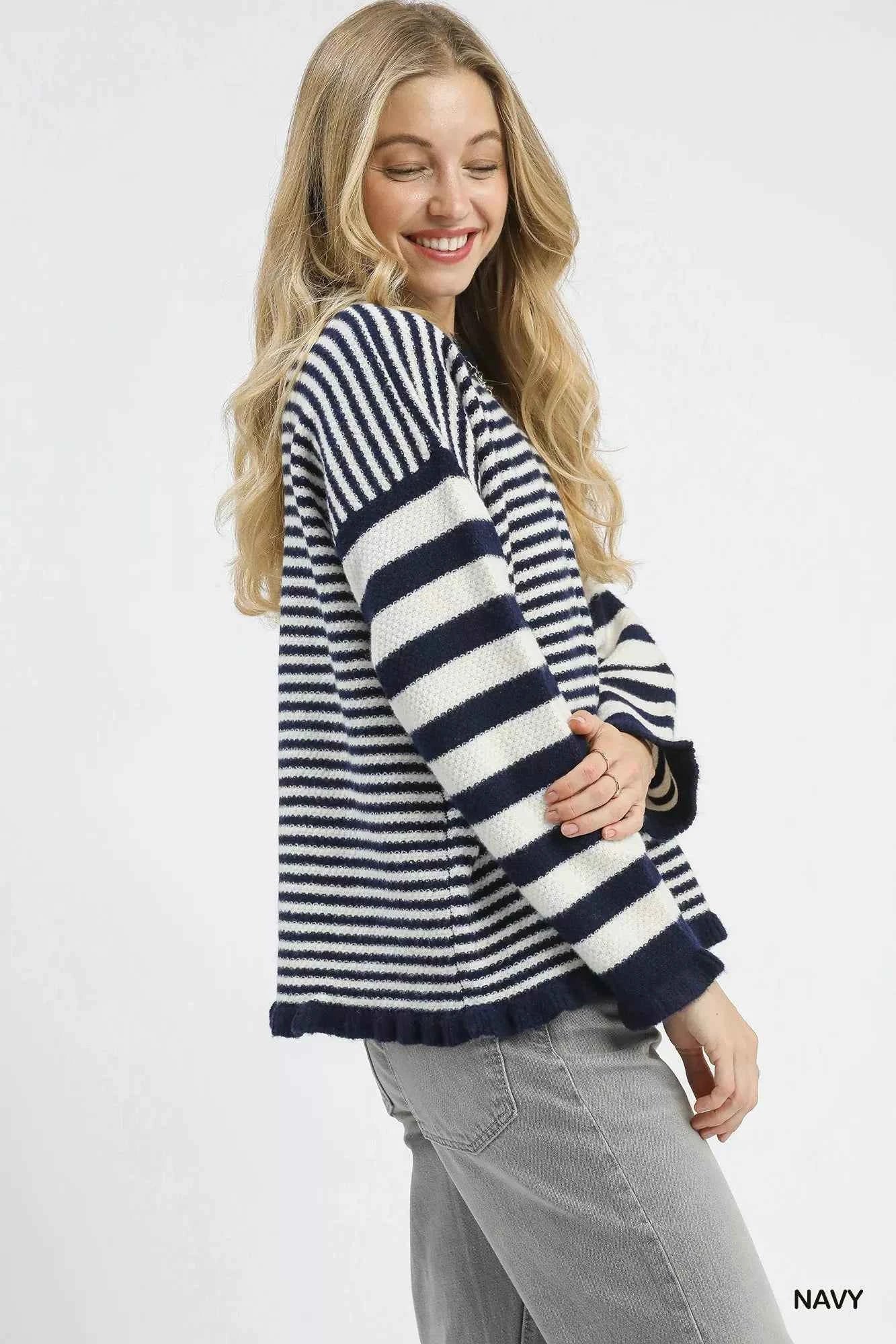 Umgee Ruffle Neck Stripe Sweater 451f4dc7-cf3a-4d9f-81c9-92a8fba68928-Max-Origin