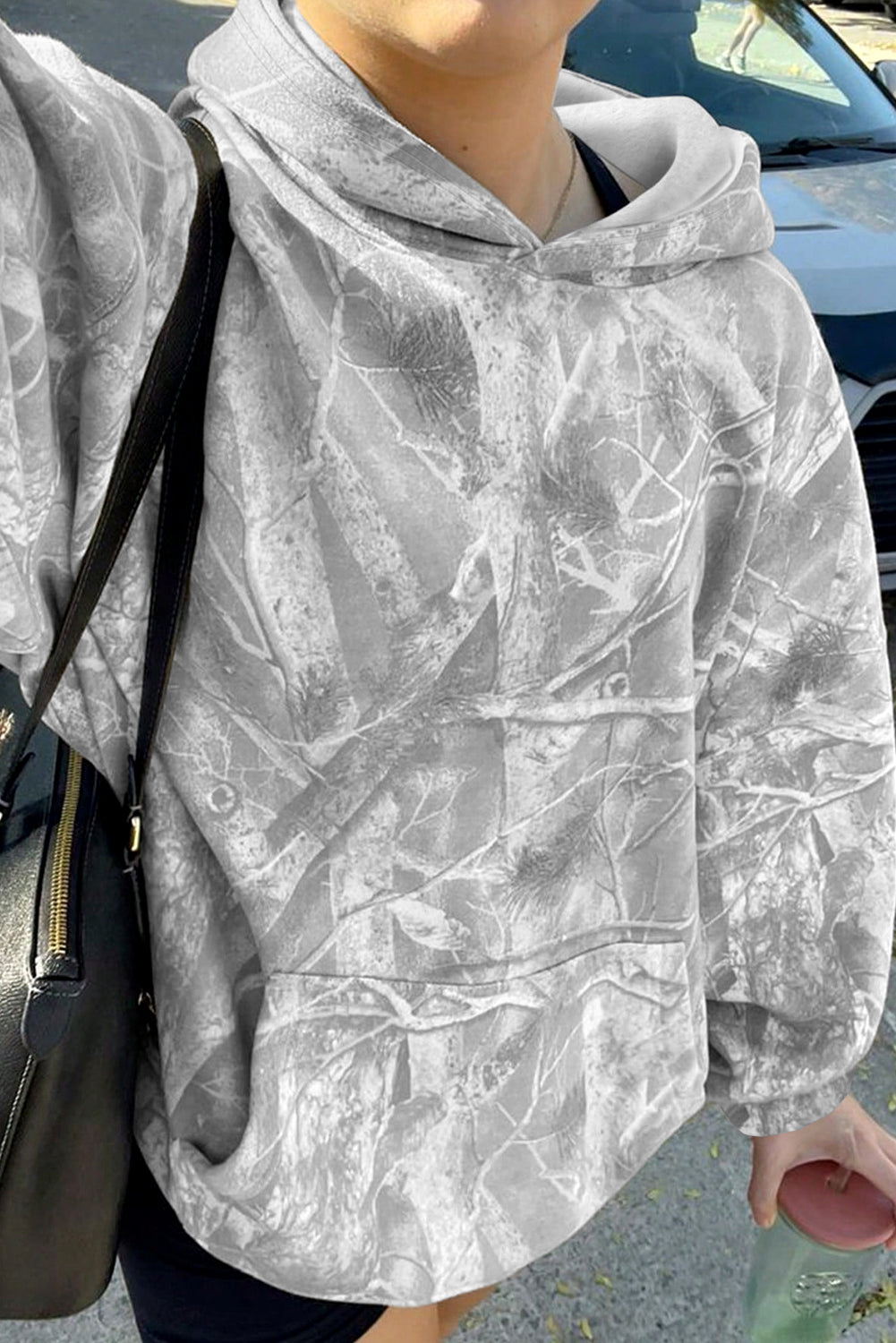 Gray Camouflage Maple Leaf Print Kangaroo Pocket Oversized Hoodie 4547268cbfd131db