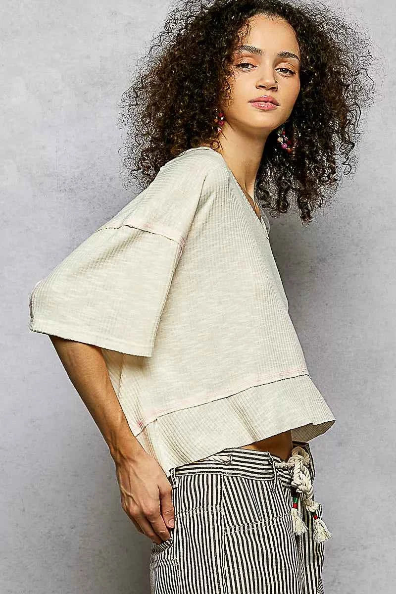 POL Short Sleeve Ccopped Rib T-Shirt with Contrast Stitch Detail 4558fc72-2c96-4543-b6fa-f362b3d953f8-Max-Origin