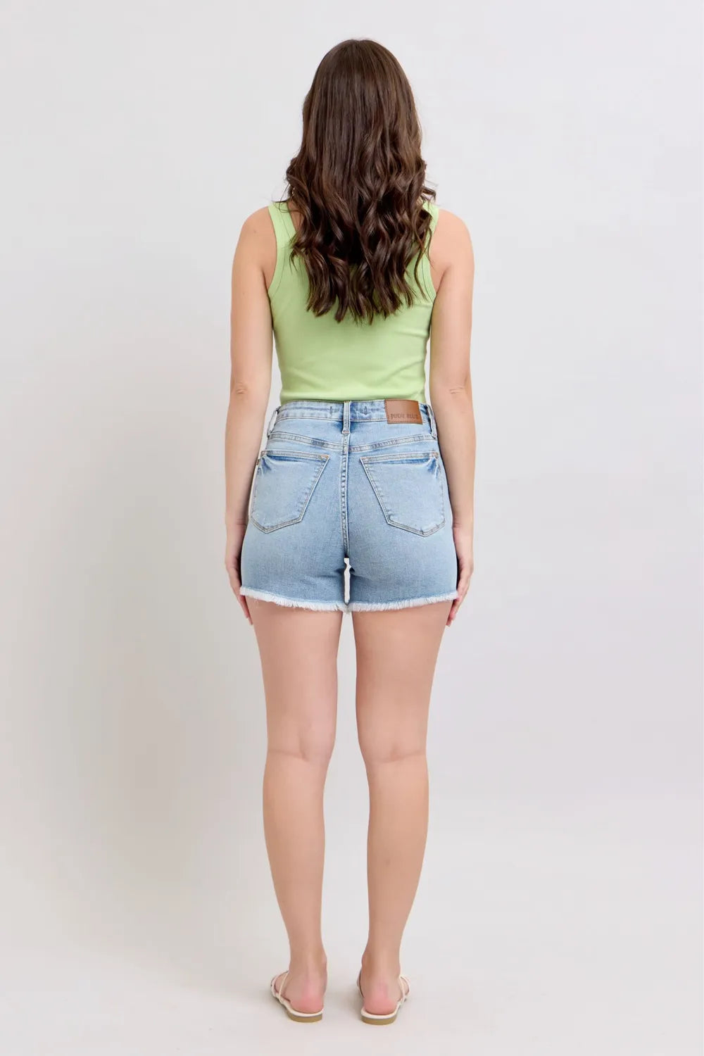 Judy Blue Full Size Tummy Control Raw Hem Denim Shorts Plus Size 456ecddd-f1d3-4a05-b4b2-da5f64208a59-Max