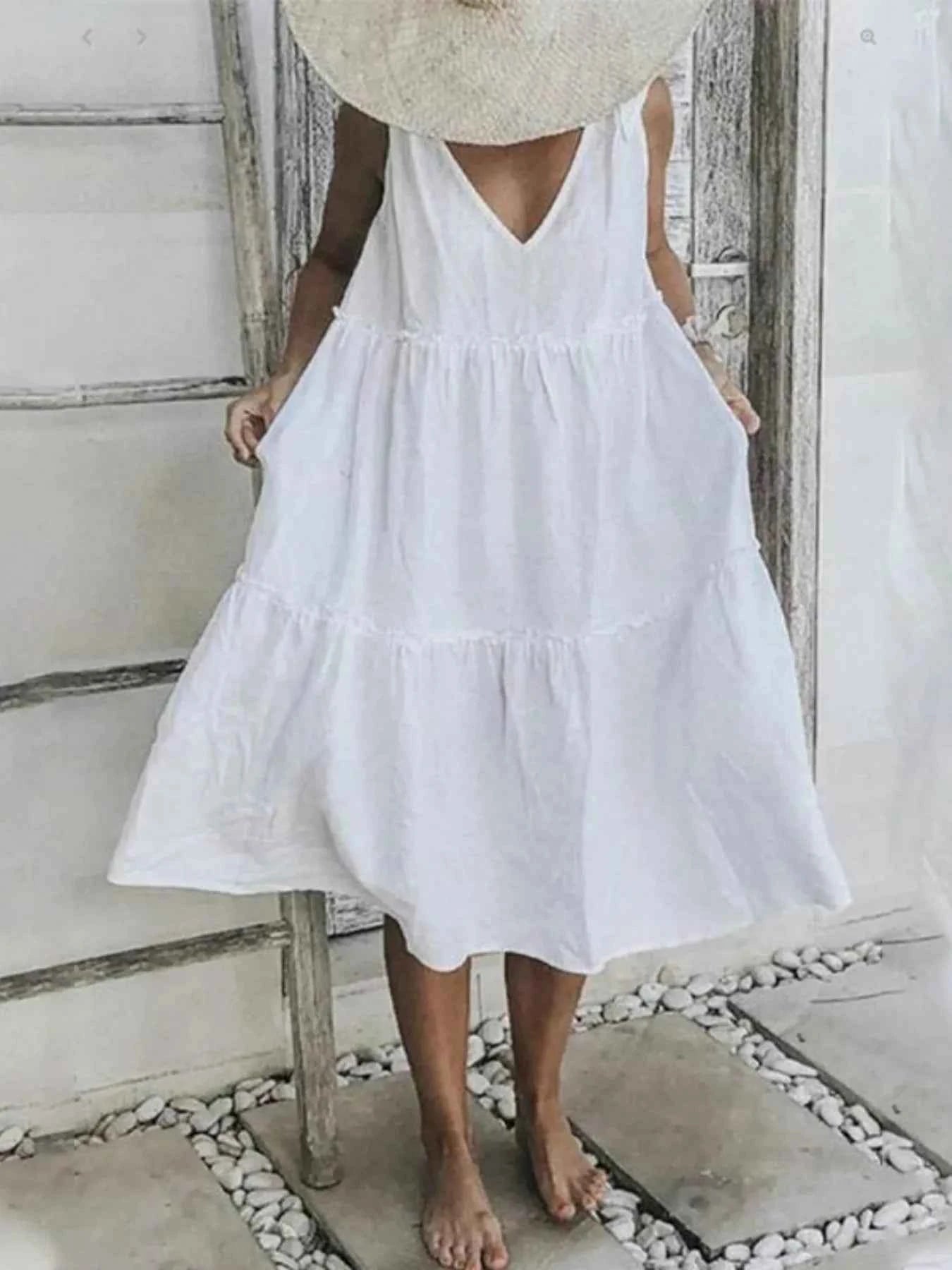 Colorblock Tiered Midi Tank Dress White 45b29c9d-76b0-47b0-8006-ce6bb4f9cd23-Max-Origin