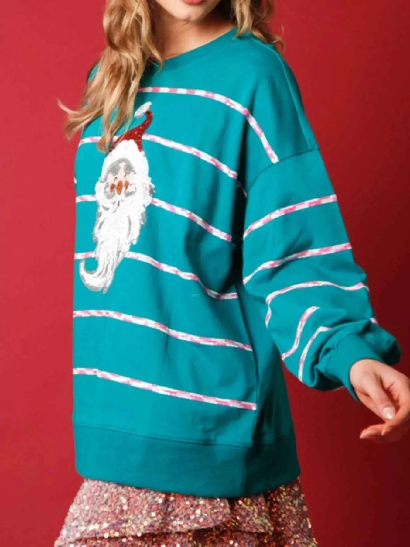 Christmas Santa Striped Long Sleeve Sweatshirt 474a442a-d638-4272-832b-65d35e49cc66-Max-Origin