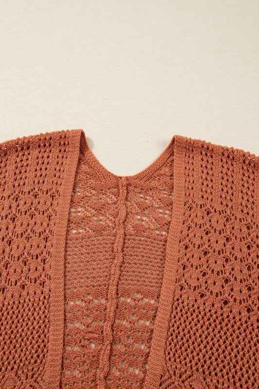 Plus Size Solid Pointelle Knit Open Front Cardigan 47b7b7d3-59e7-44f9-87ee-d3fa0e38a0c5