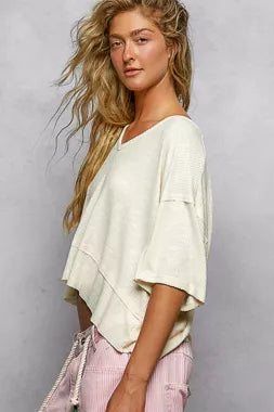 POL Short Sleeve Ccopped Rib T-Shirt with Contrast Stitch Detail 4816cce6-18a0-4819-bdfc-6bc6018e037c-Max-Origin