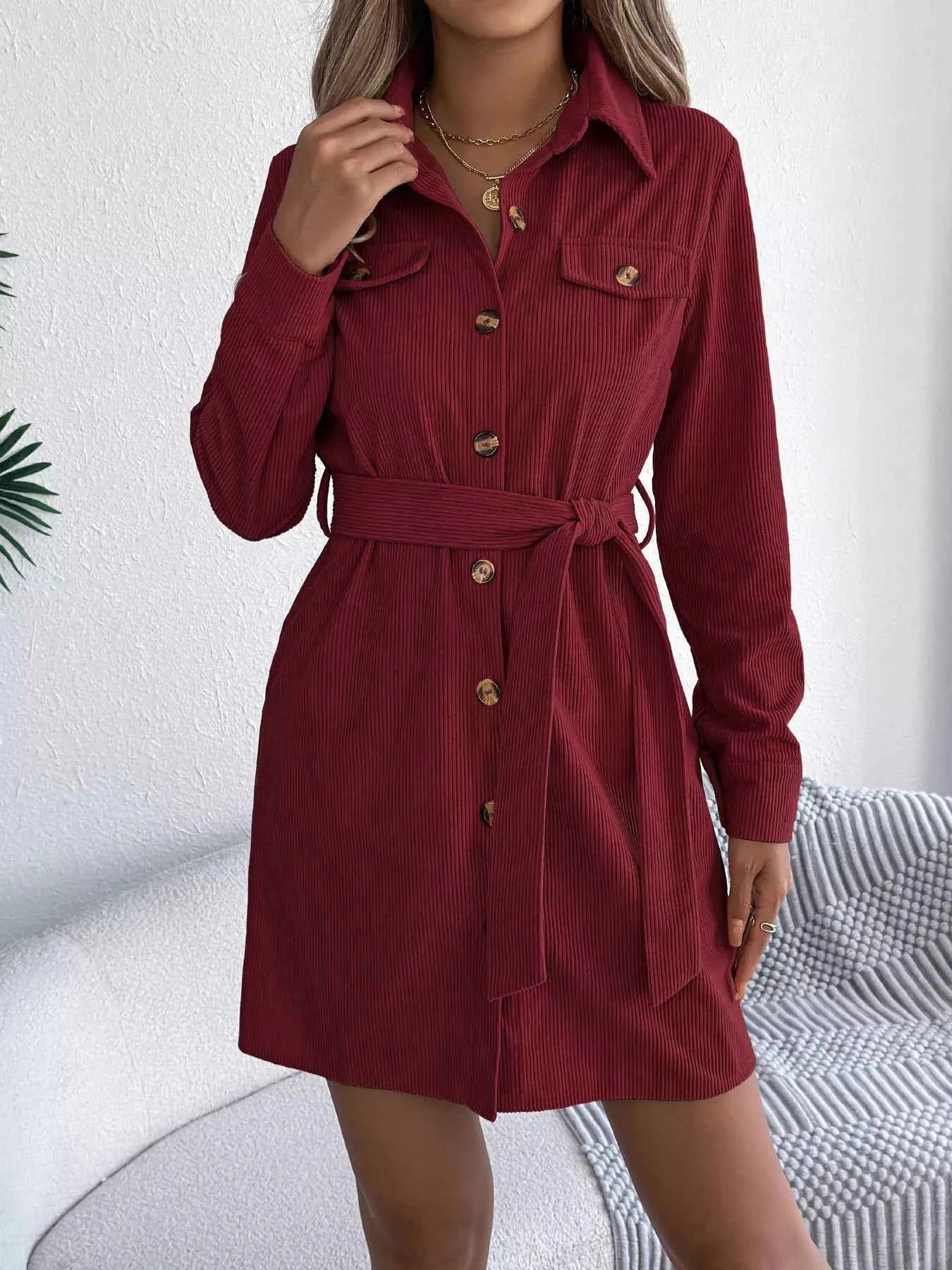 Button-Front Corduroy Shirt Dress 48861add3fcd41f0bfa43568b8e465a5-Max-Origin