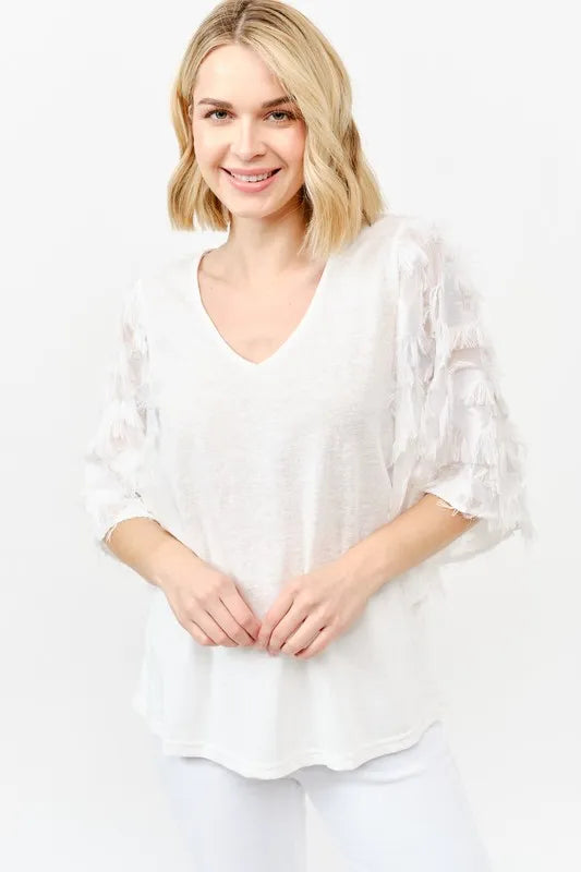 And The Why Feather Detailed 3/4 Sleeve Slub Top 48cbf9e8d88541c998b94f5ff80753a4-Max-Origin