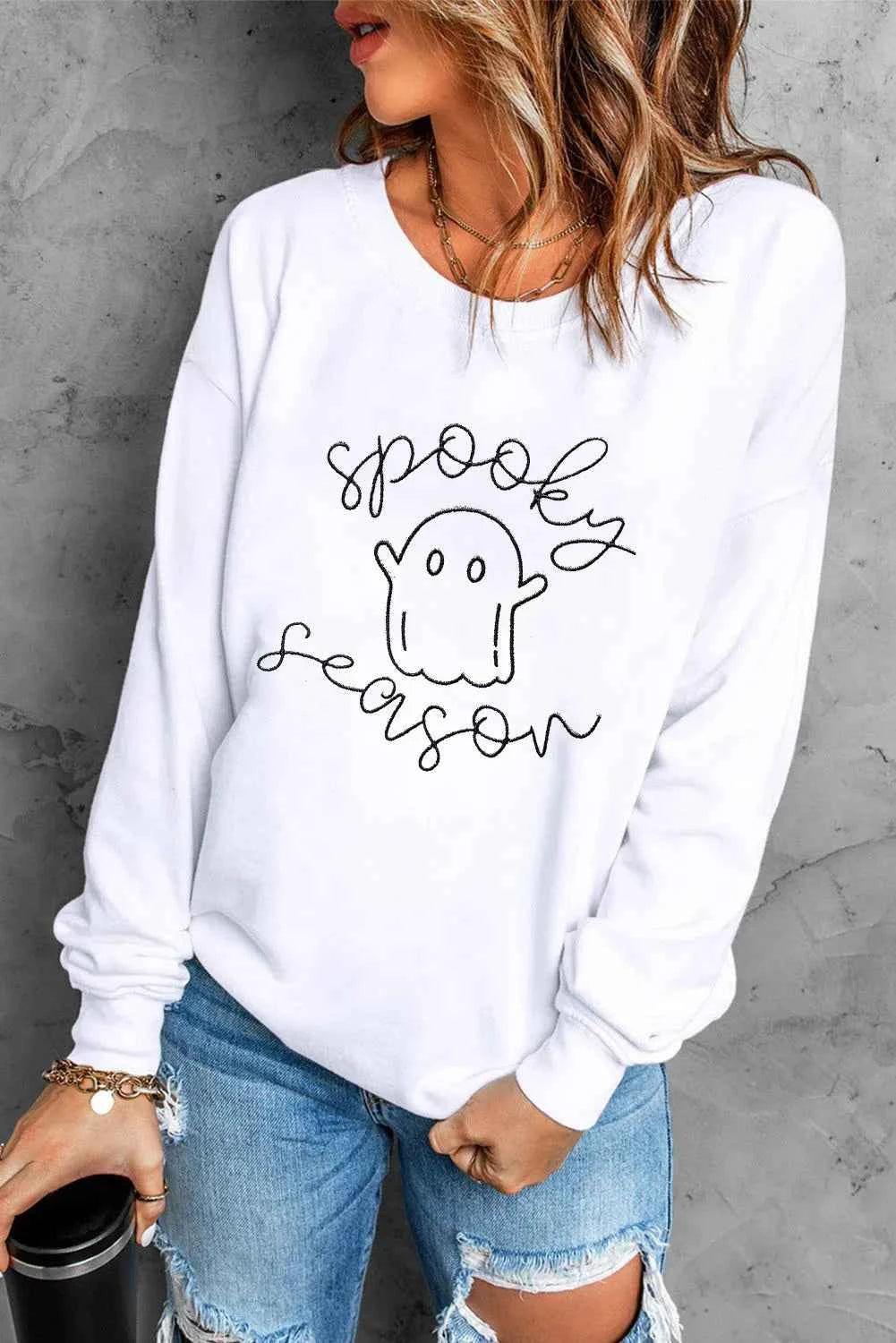 Ghost Graphic Long Sleeve Dropped Shoulder Sweatshirt 49bcccd7-d586-4073-8cc2-4030ed45aaa5-Max