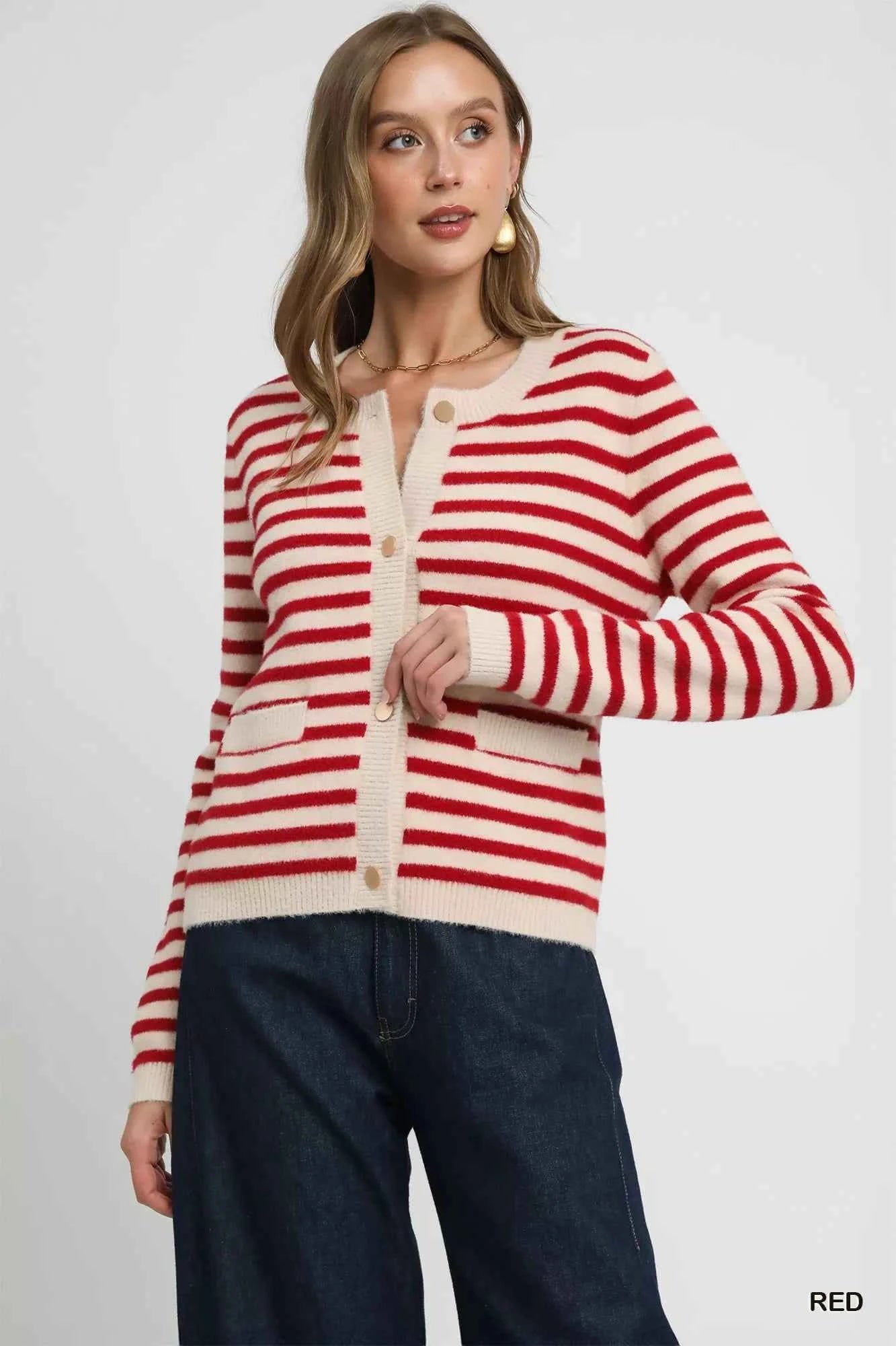 Umgee Striped Knit Button-Up Cardigan RED 4a1f7a3d-9aea-4efb-b1a9-e52733984b1c-Max-Origin