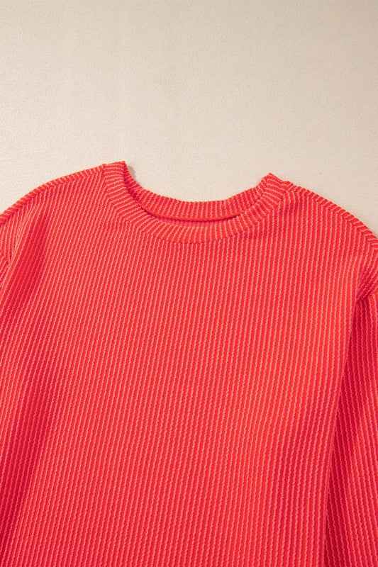 Corded Knit Long Sleeve Top and Shorts Set