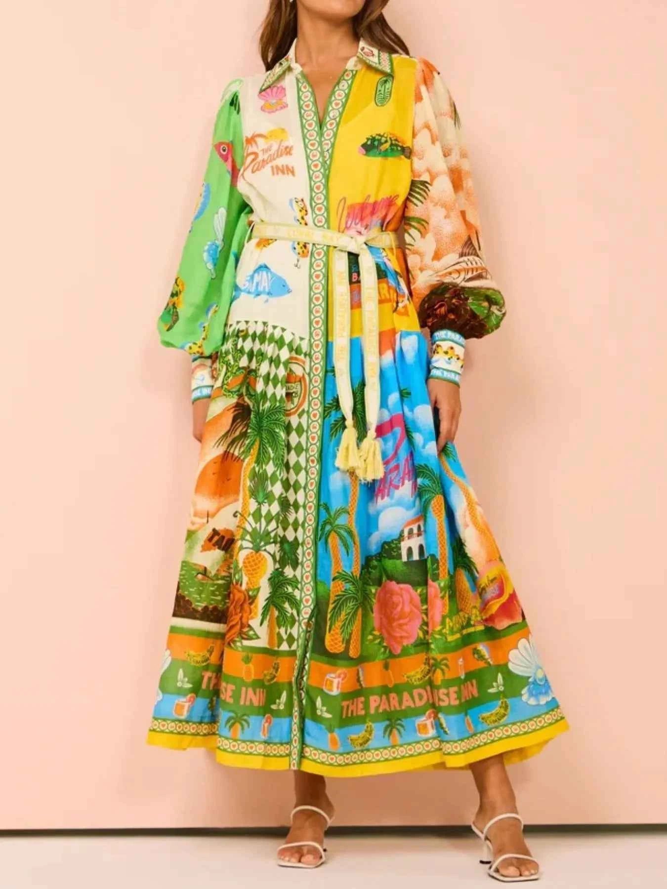 Printed Lantern Sleeve Midi Shirt Dress 4a485f34-29e8-4ebe-849e-cd32b1d62264-Max-Origin