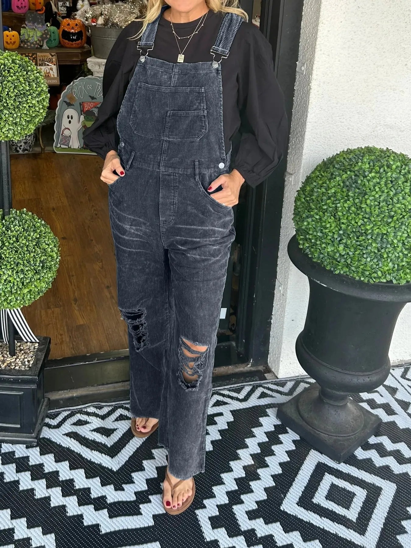 Distressed Wide Leg Corduroy Overalls Black 4b3f09342fc642d2b601d46de2f1be8f-Max-Origin