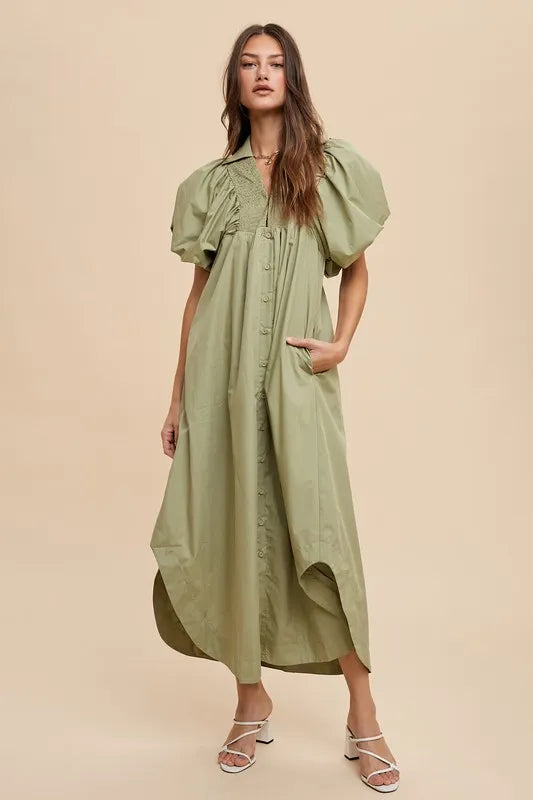 Annie Wear Smocked Puff Sleeve Midi Dress Desert Sage 4b52dcba-e13c-4d51-af9d-7cf846ec27f7-Max