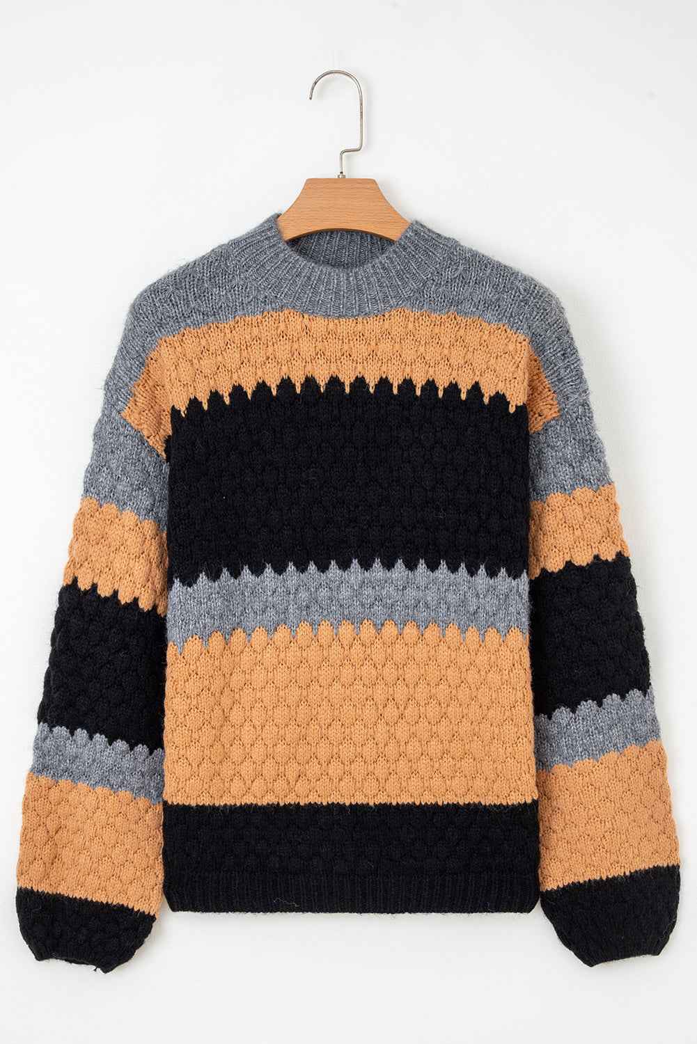 Khaki Colorblock High Neck Baggy Sweater 4bbbad2e5eac7e0e