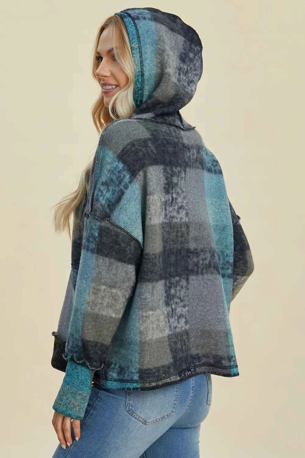 Double Take Full Size Plaid Dropped Shoulder Fleece Hoodie 4be40d3a-88fc-4534-bb9b-0b8592c24aab-Max