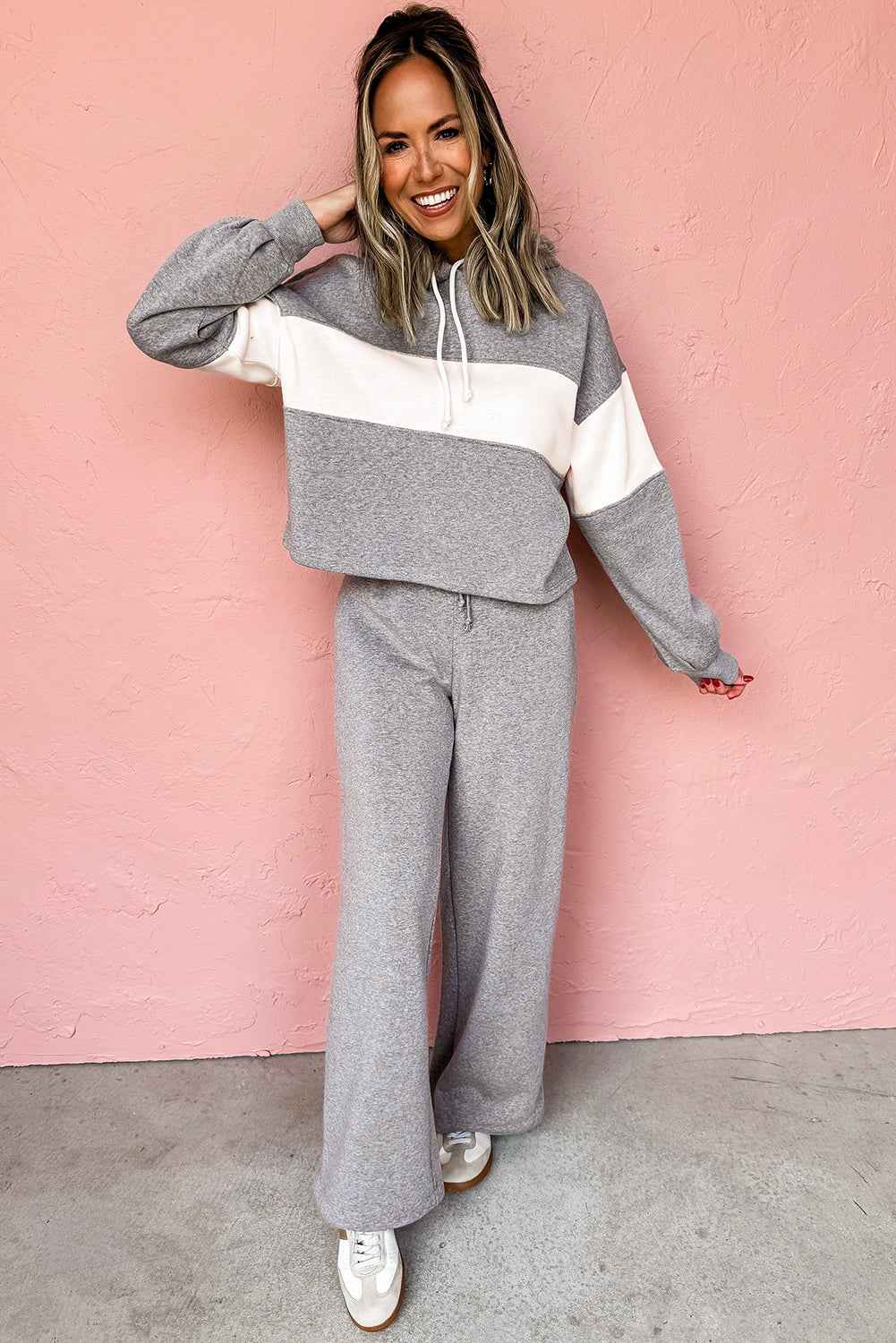 High Rise Colorblock Hoodie Drawstring High Waist Pants Set 4d1dd5f76410013f