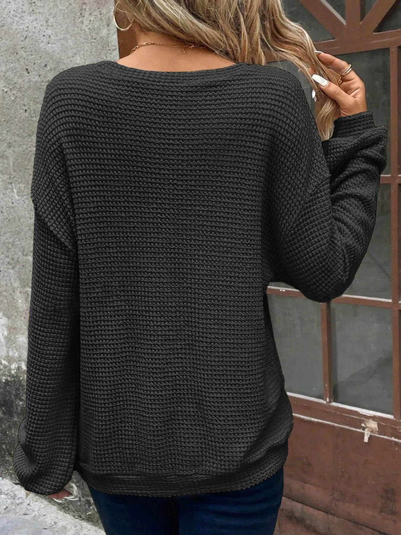 Plus Size Relaxed Fit Waffle Knit Round Neck T-Shirt 4d24bcf89c5442c8a385698e942d3773-Max-Origin