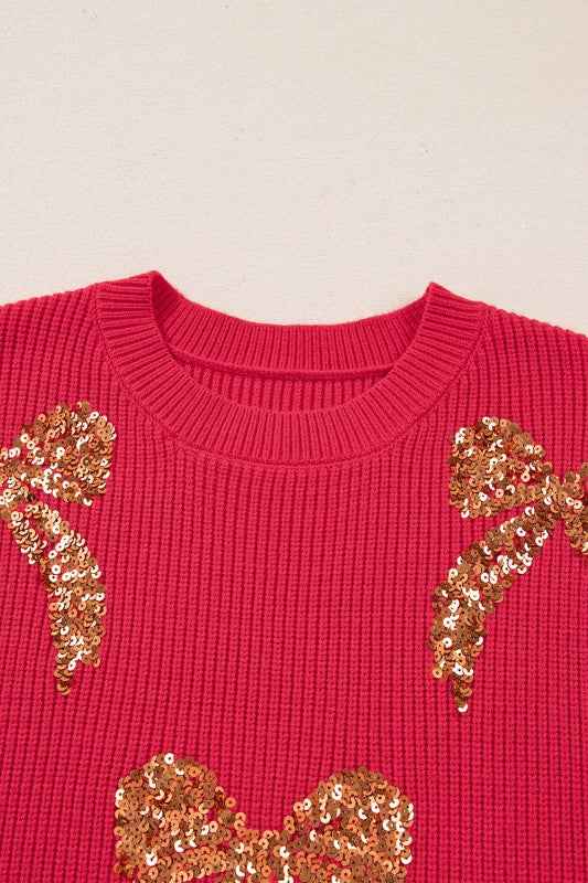 Christmas Sequin Bow Drop Shoulder Sweater 4d3e32d2-4eba-45d5-aa6b-2c3cee009f72