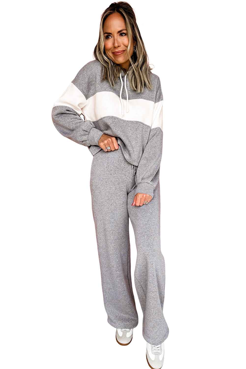 High Rise Colorblock Hoodie Drawstring High Waist Pants Set 4d8a915c39a4c291