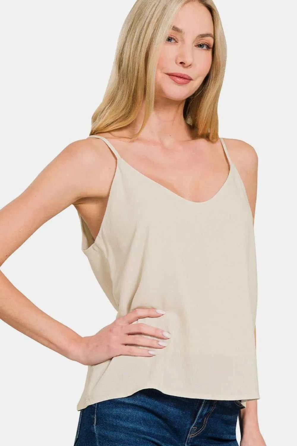 Zenana Two Layered Spaghetti Strap Cami Beige 4d9fae84-436f-4d33-ba4c-20b3ce24eedc-Max