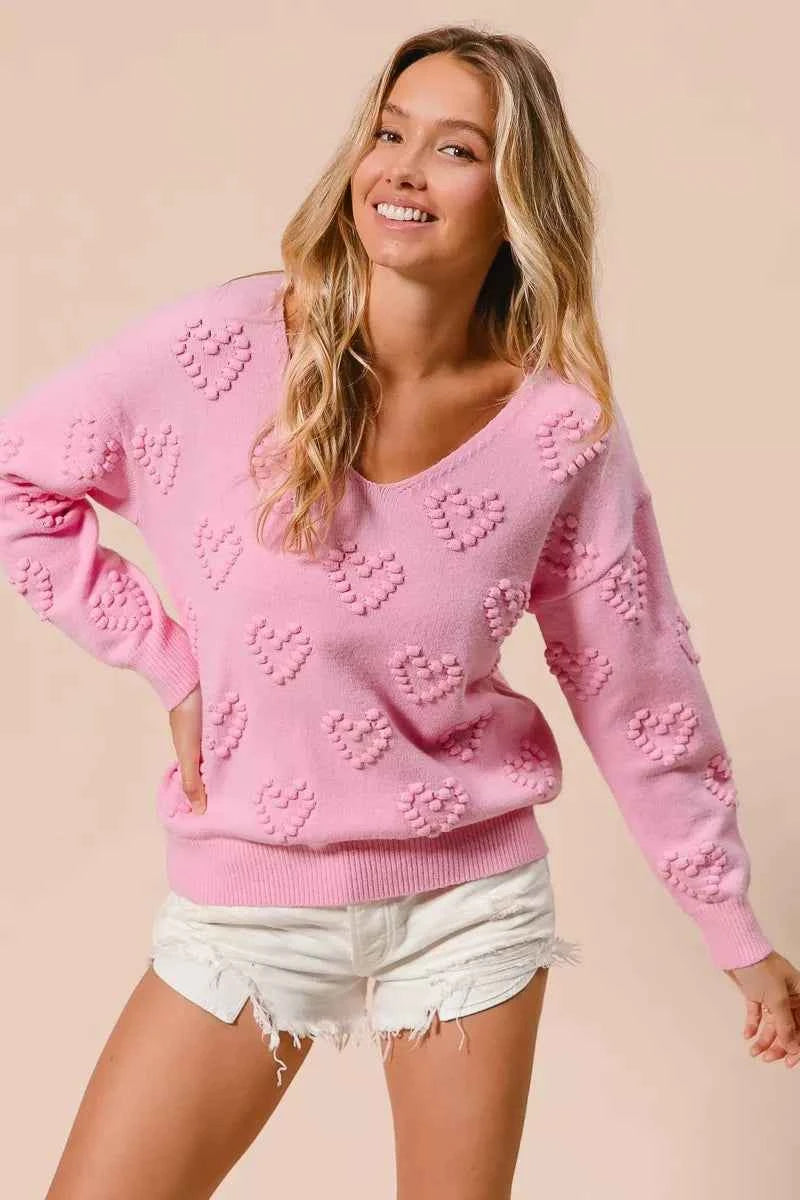 BiBi Valentines Heart Pompom V Neck Knit Top 4e4ccd17a90b4e43aaaacf8b9fda39bc-Max-Origin