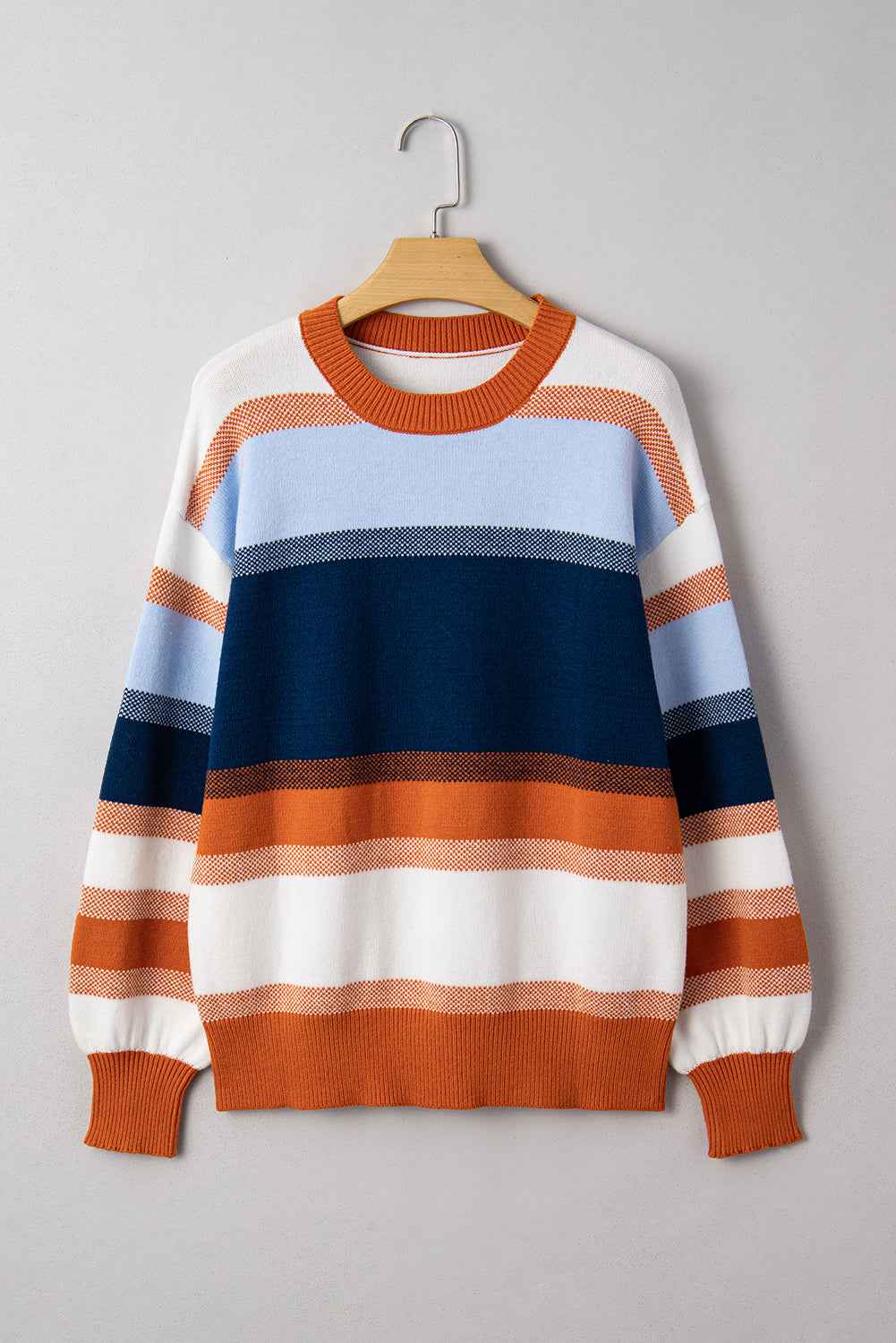 Dark Blue Color Block Round Neck Tunic Sweater 4e7b3845800f461e