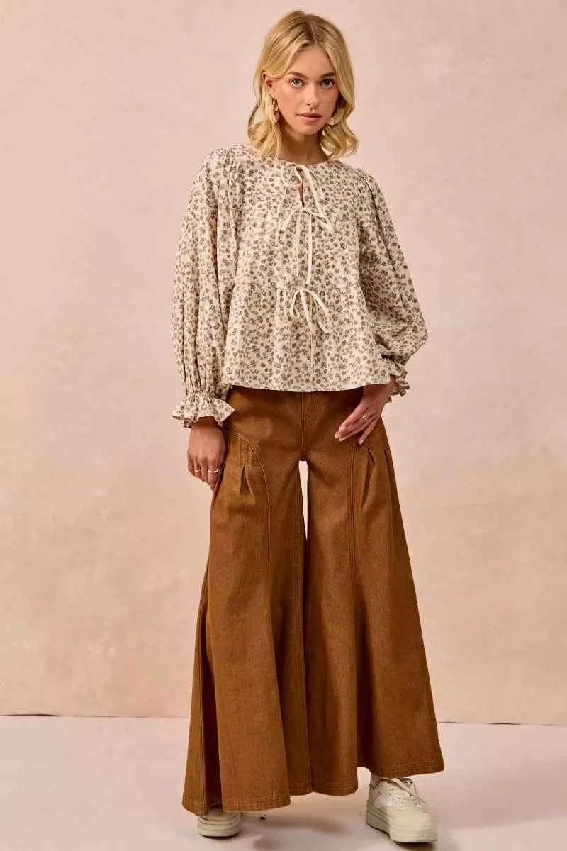 BiBi Floral Printed Peplum Blouse with Shirring and Tied 4e939b3a48174dfc9b2296328dec1934-Max-Origin
