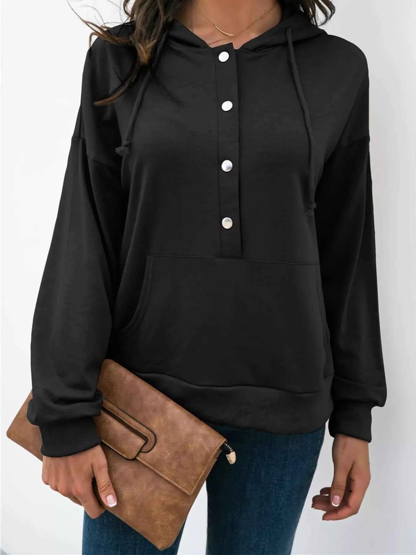 Full Size Snap-Down Hoodie with Kangaroo Pocket Plus Size Black 4f26c5a4-93d3-4446-bd5d-d78373b09bb0-Max-Origin