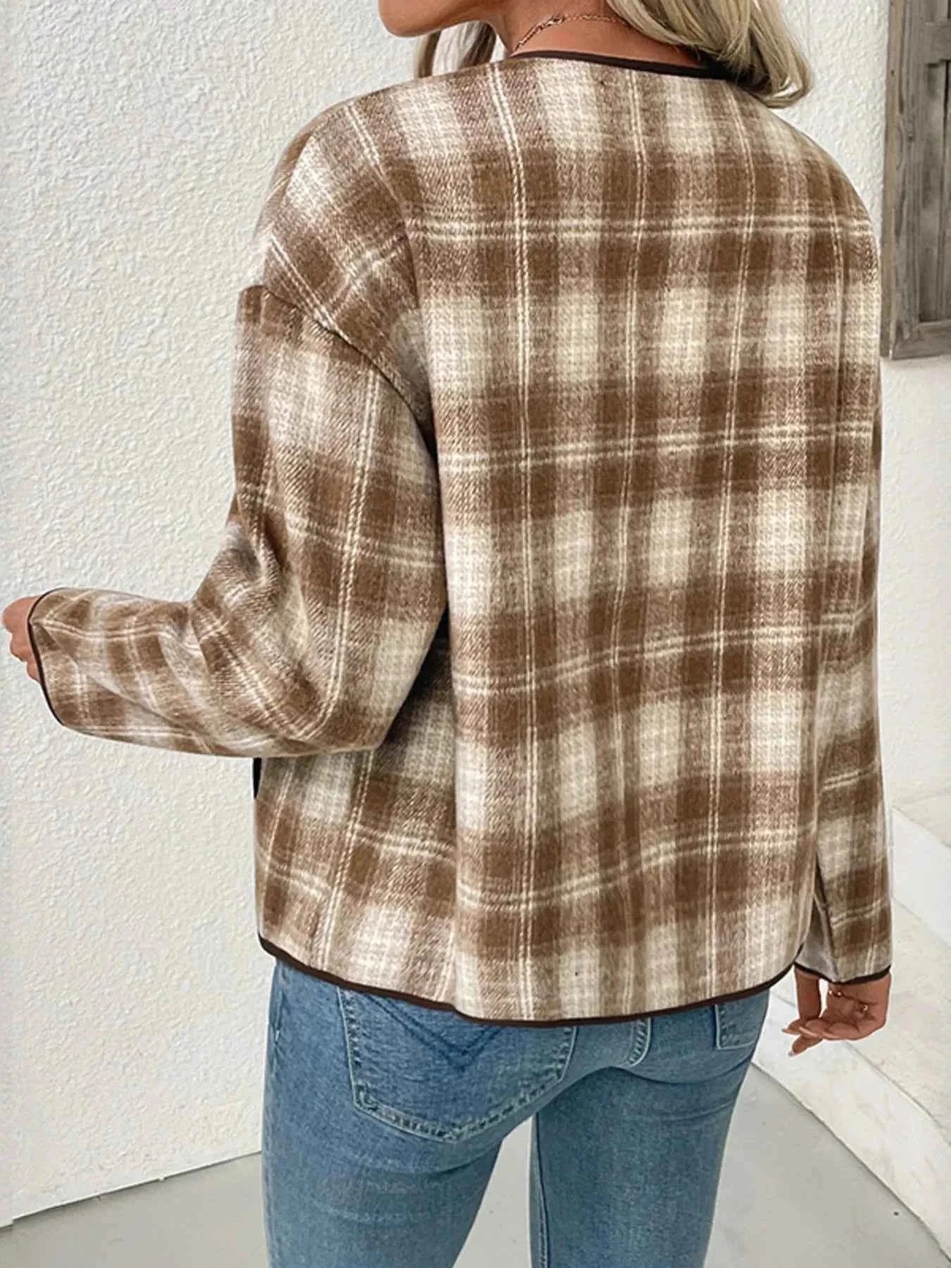 Plaid Long Sleeve Button-Up Jacket 4f684ed37fa24916aa1a96050f9410cd-Max-Origin
