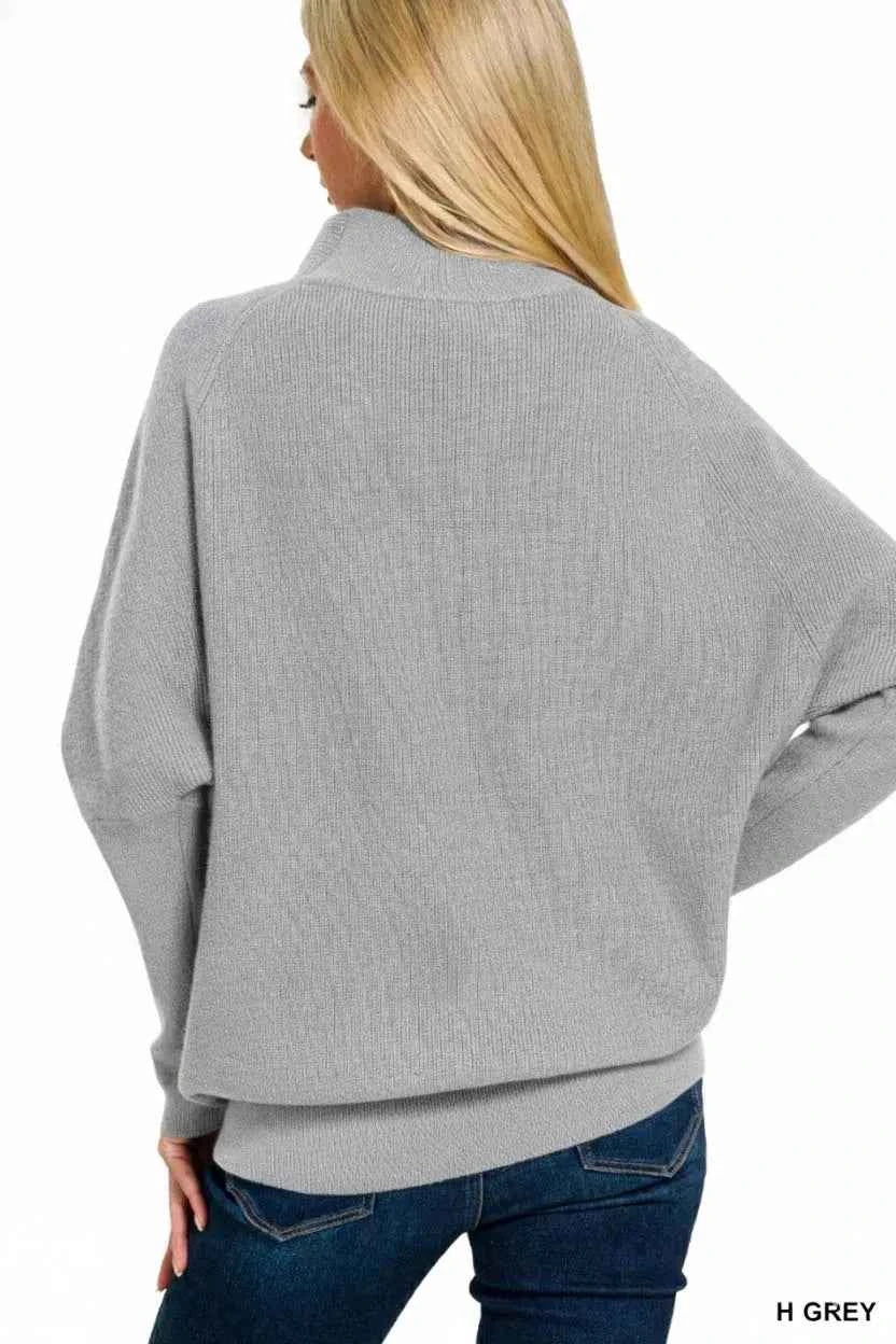 Zenana Viscose Dolman Sleeve Mock Neck Sweater
