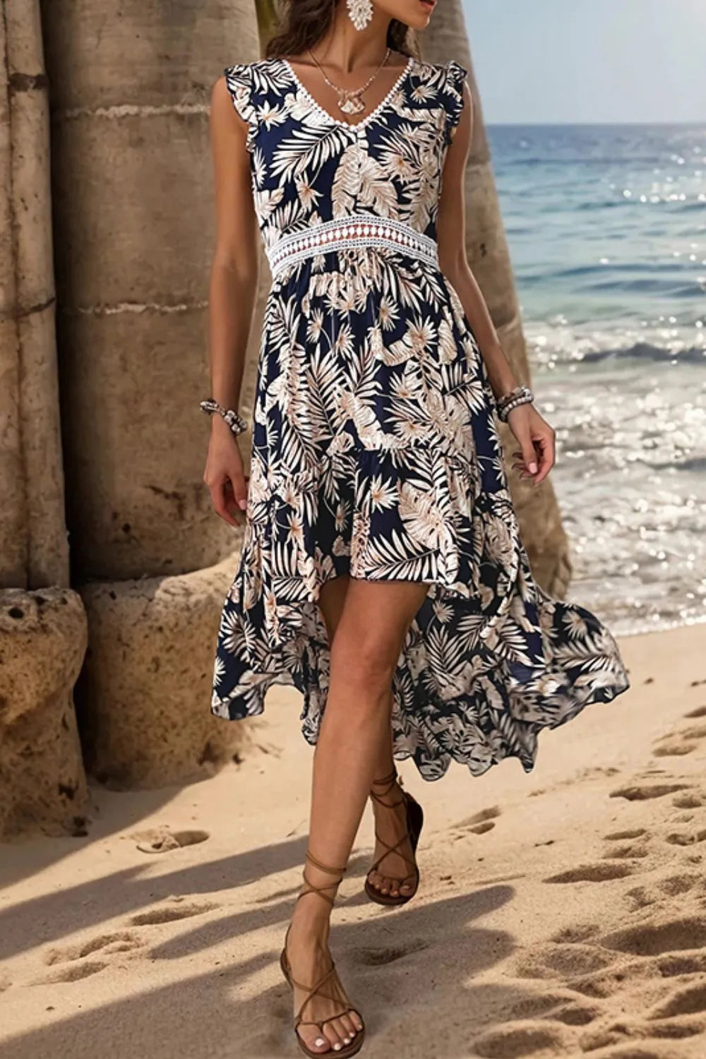 Perfee High-Low Printed V-Neck Cap Sleeve Midi Dress 505b3eab-9f1b-443e-9675-bc622a4c5075-Max