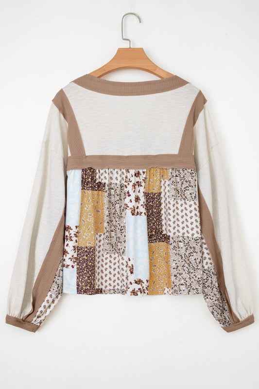 Floral Patchwork Long Sleeve Blouse 507e8899-a51e-45b4-a319-4b34323c9e56