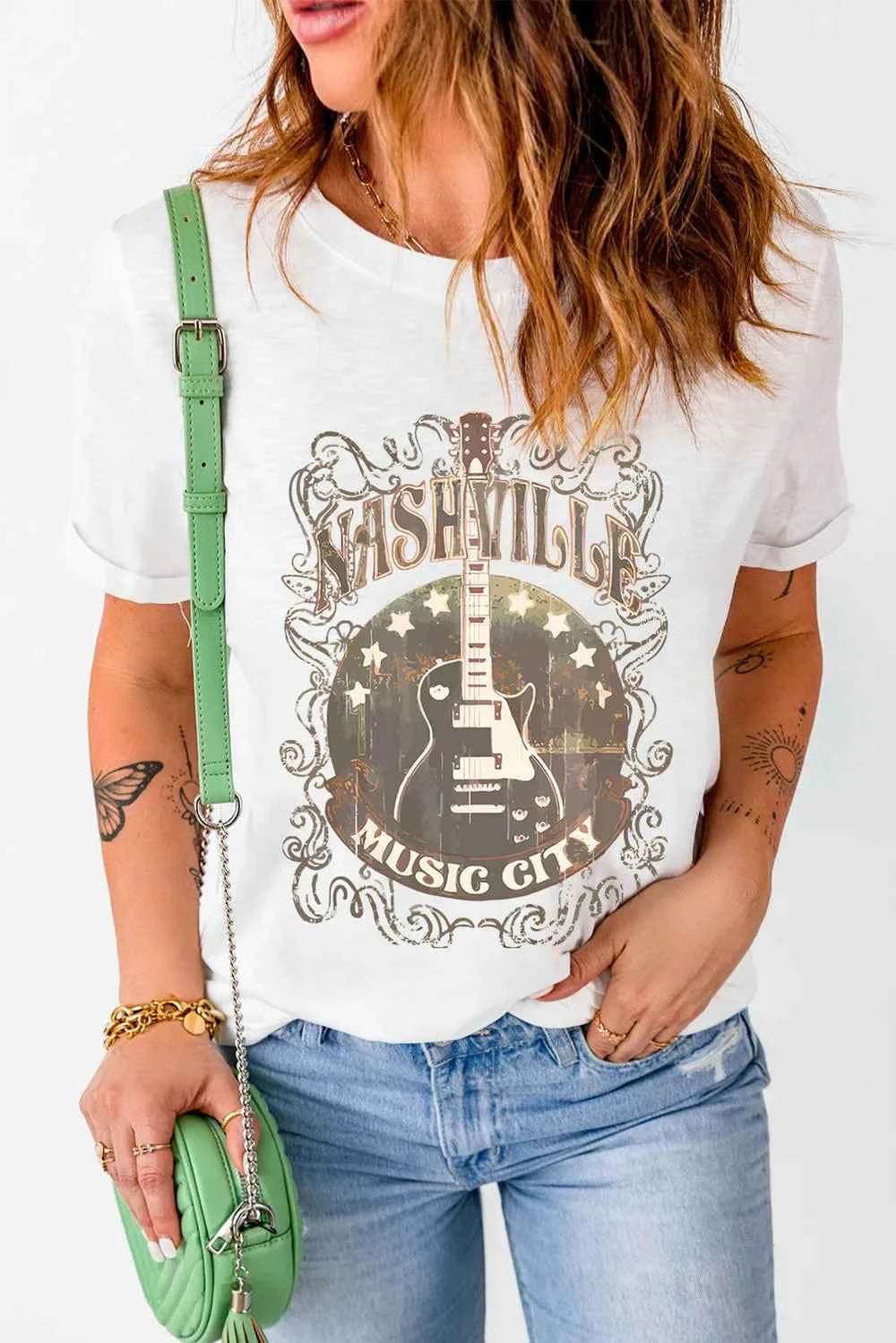 Guitar Graphic Round Neck Short Sleeve T-Shirt 50966984-08be-42d0-bb97-8712b1832581-Max