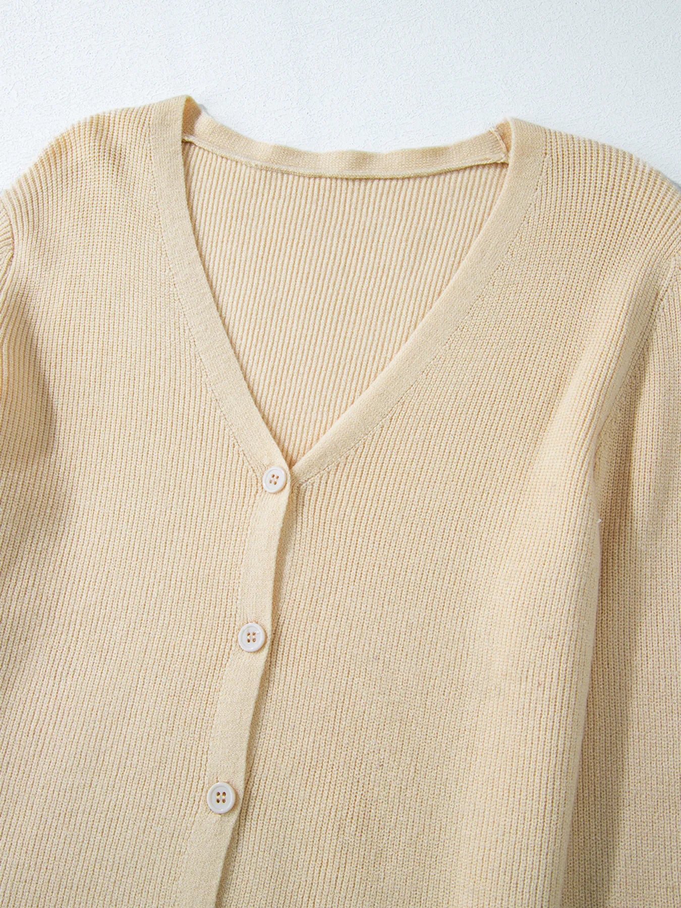 Ribbed Knit Button Front V Neck Cardigan 50b5eaa8017142c5aba1bb23766b3117-Max-Origin