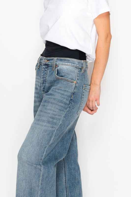 AT2076WDM Adjustable Hem Knit Band Wide Leg Jeans 5100c7f4-20f1-4924-a65d-22f8f56ce395