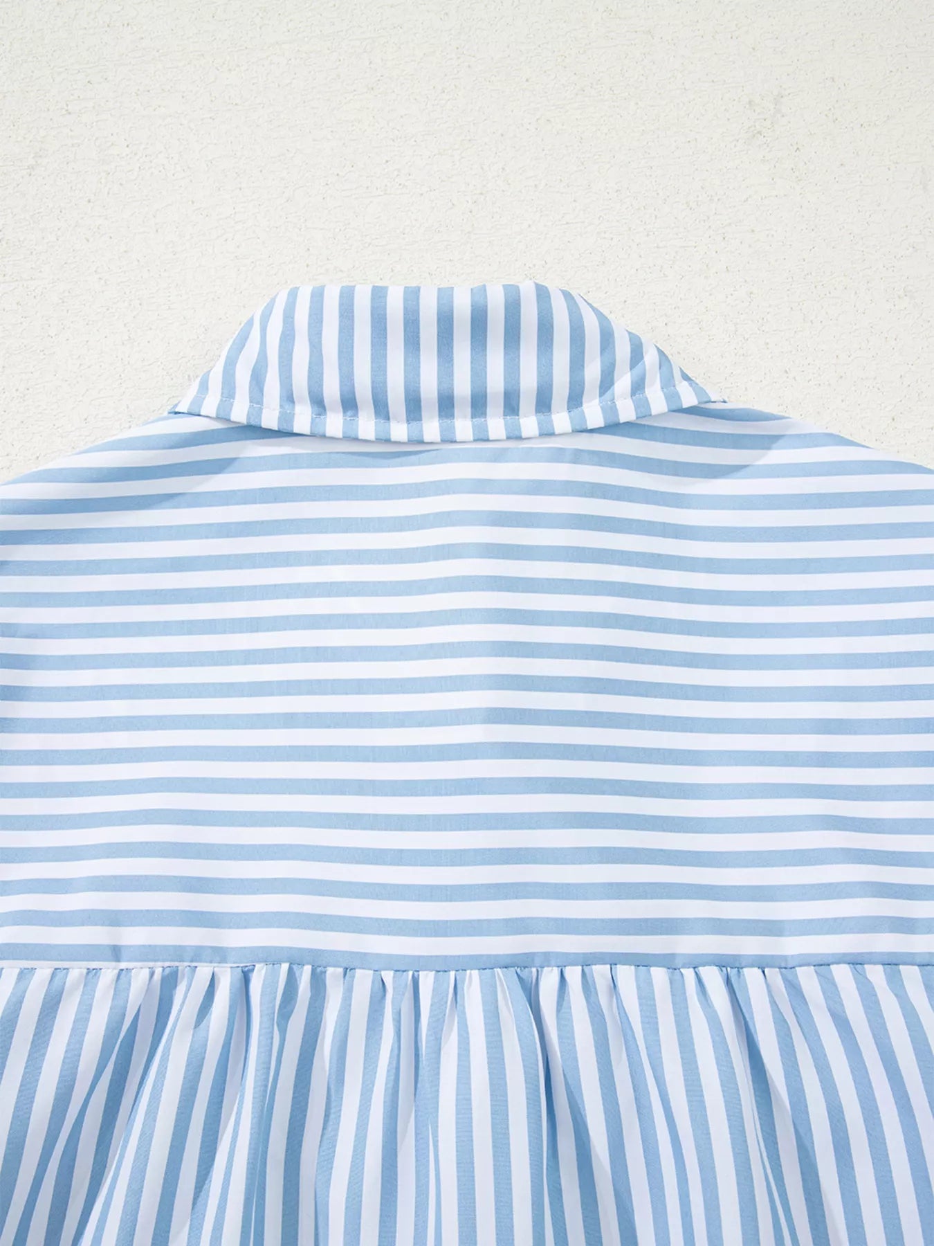 Stripe Shirred Detail Half Placket Collared Long Sleeve Shirt 5118316085334fe8ad25330d282e610f-Max-Origin