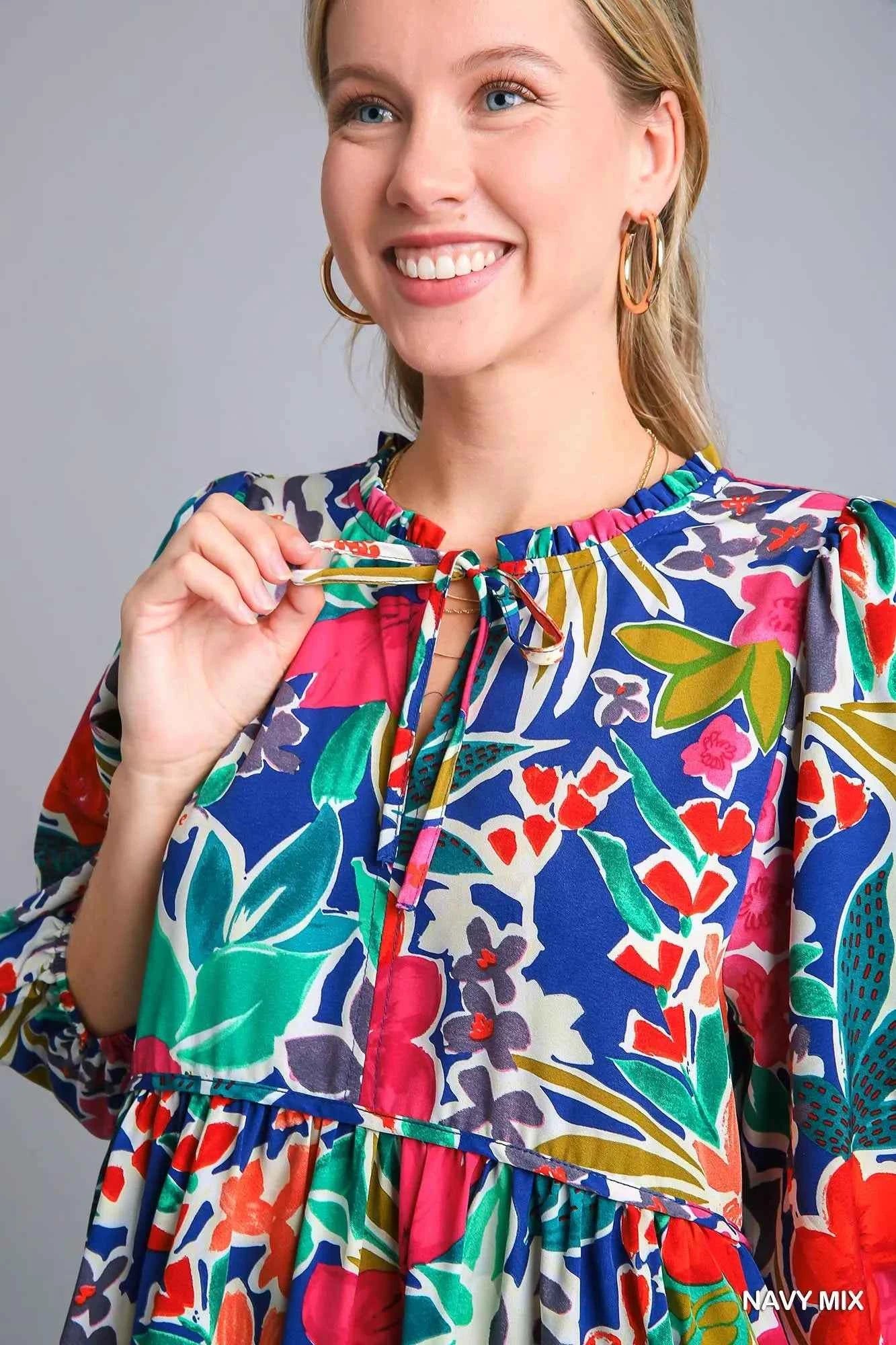 Umgee Floral Print Tie Neck Midi Dress with Pockets 51e08fef-8f69-4d50-9661-30fe23797fb0-Max-Origin