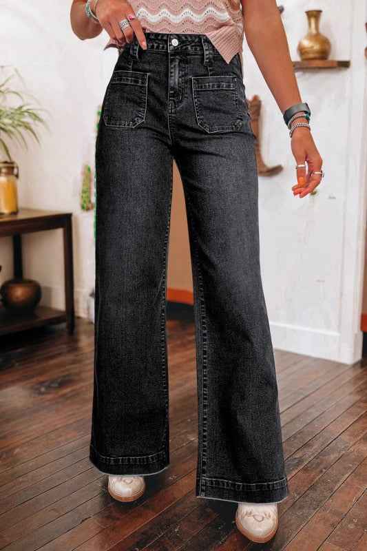 Denim Patch Pocket Wide Leg Jeans 520b9a1e-9279-4b01-a9c5-057d924f0ed3