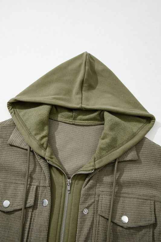 Textured Knit Pocketed Drawstring Hooded Jacket 527f26aa-dd2f-48dc-8389-bf2a0896c5f1
