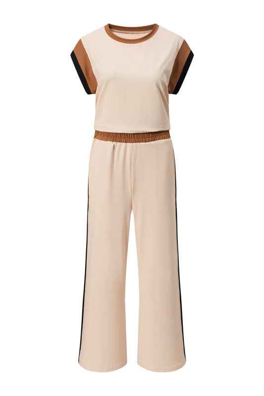 Colorblock Cap Sleeve Tee and Pants Set 52a50d2c-a866-45c8-bd98-68fbe5f60152