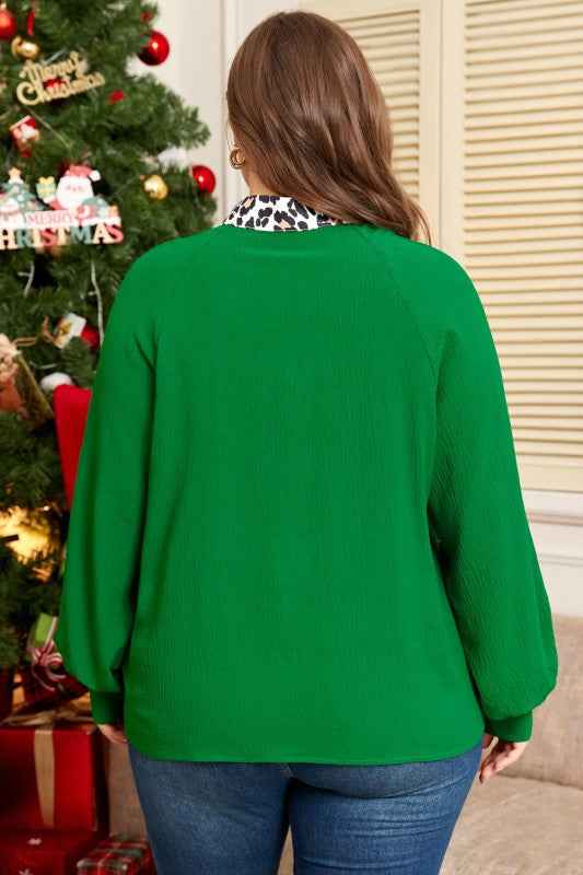 Plus Size Leopard Contrast Trim Puff Sleeve Blouse 531a686b-f032-4562-84fd-084af1c5de12