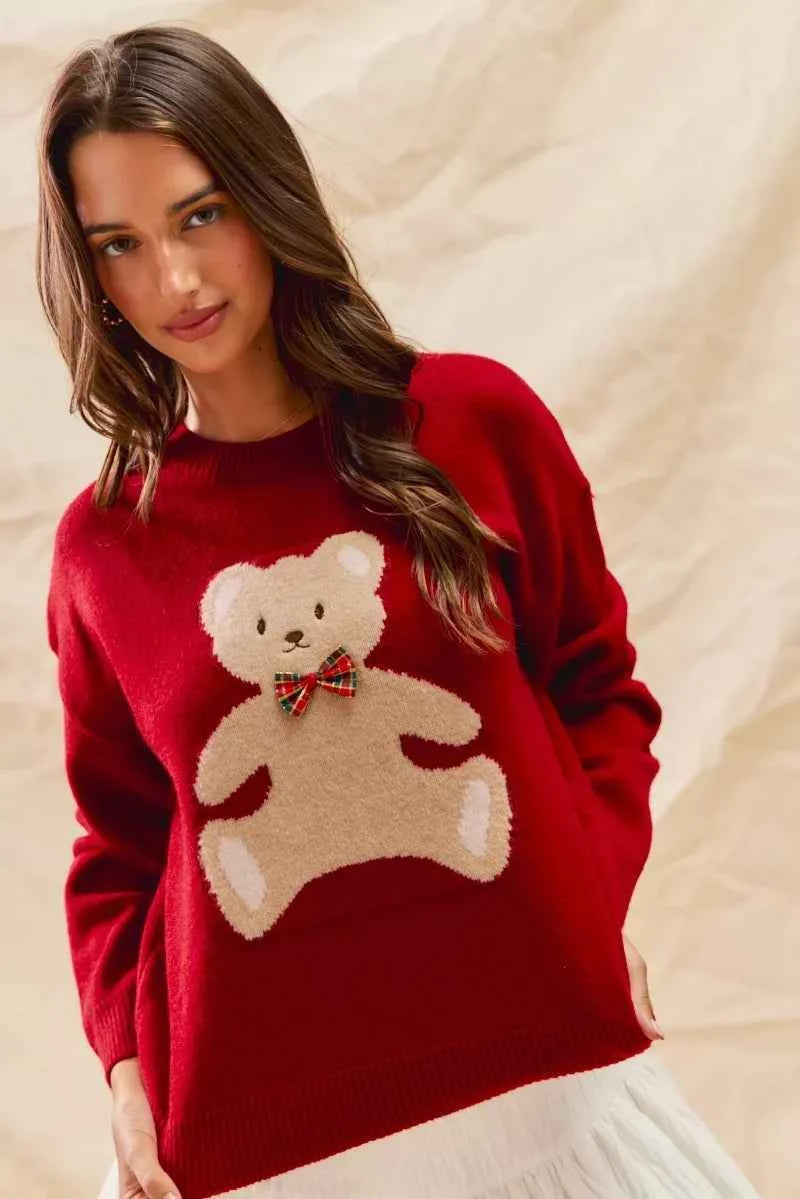 SO ME Teddy Bear With Check Ribbon Christmas Sweater 53d03085088c45e8b242c14a59acb034-Max-Origin