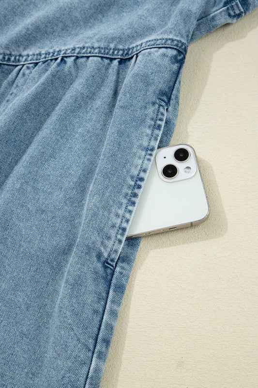 Denim Smocked Cuffs Shirt Mini Dress 53d91bda-18eb-4c75-9717-8b3105c54368