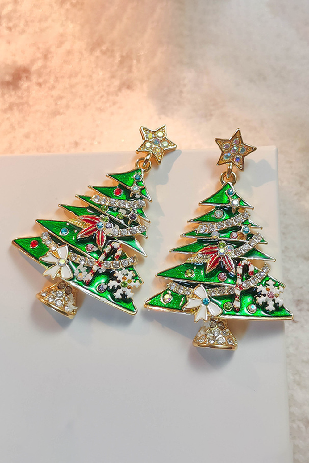 Bright Green Rhinestone Christmas Tree Drop Earrings Bright Green ONE SIZE 100%Alloy 545b89b21140d2d4