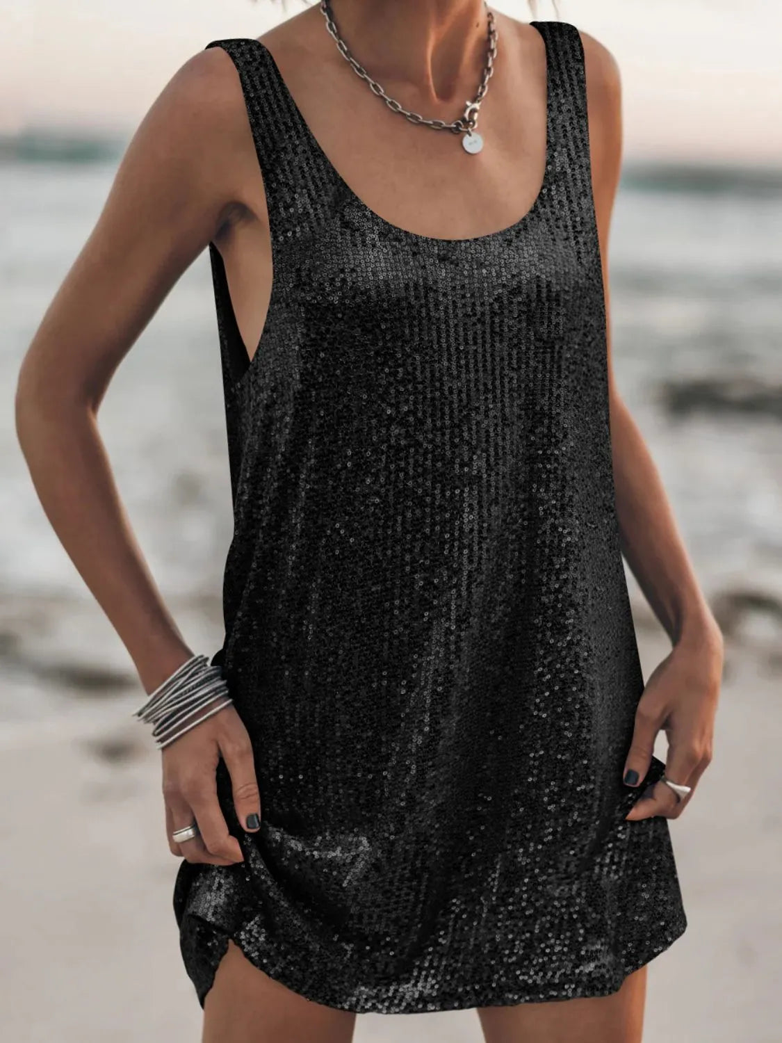 Sequin Scoop Neck Mini Dress Black 556a1566-6224-4f72-8c78-bbb5a7d5d622-Max-Origin