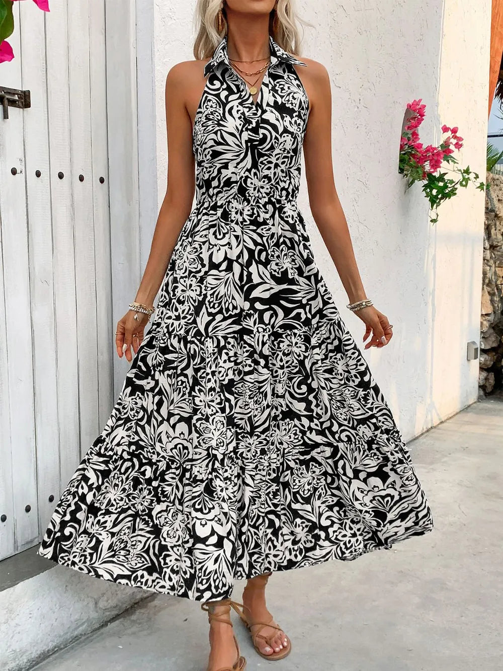 Perfee Backless Smocked Printed Sleeveless Midi Dress 558fb375-bb43-4c09-bd2b-0a9e7c11579b-Max