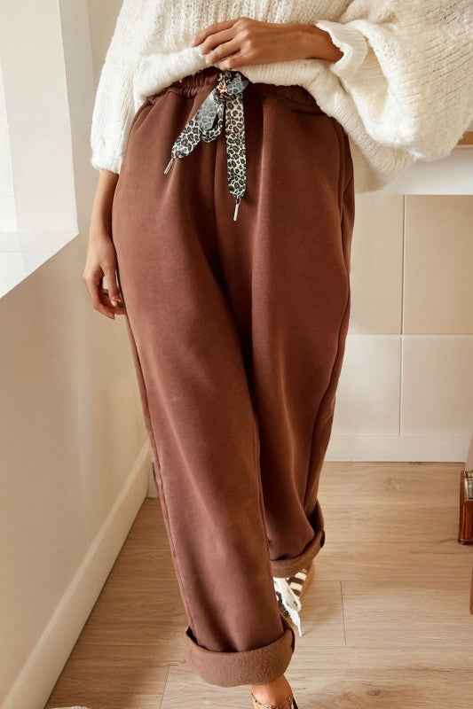 Leopard Drawstring Fleece Lined Elastic Waist Pant 568658db-dc4d-43db-a1d4-88dcdbd0b247
