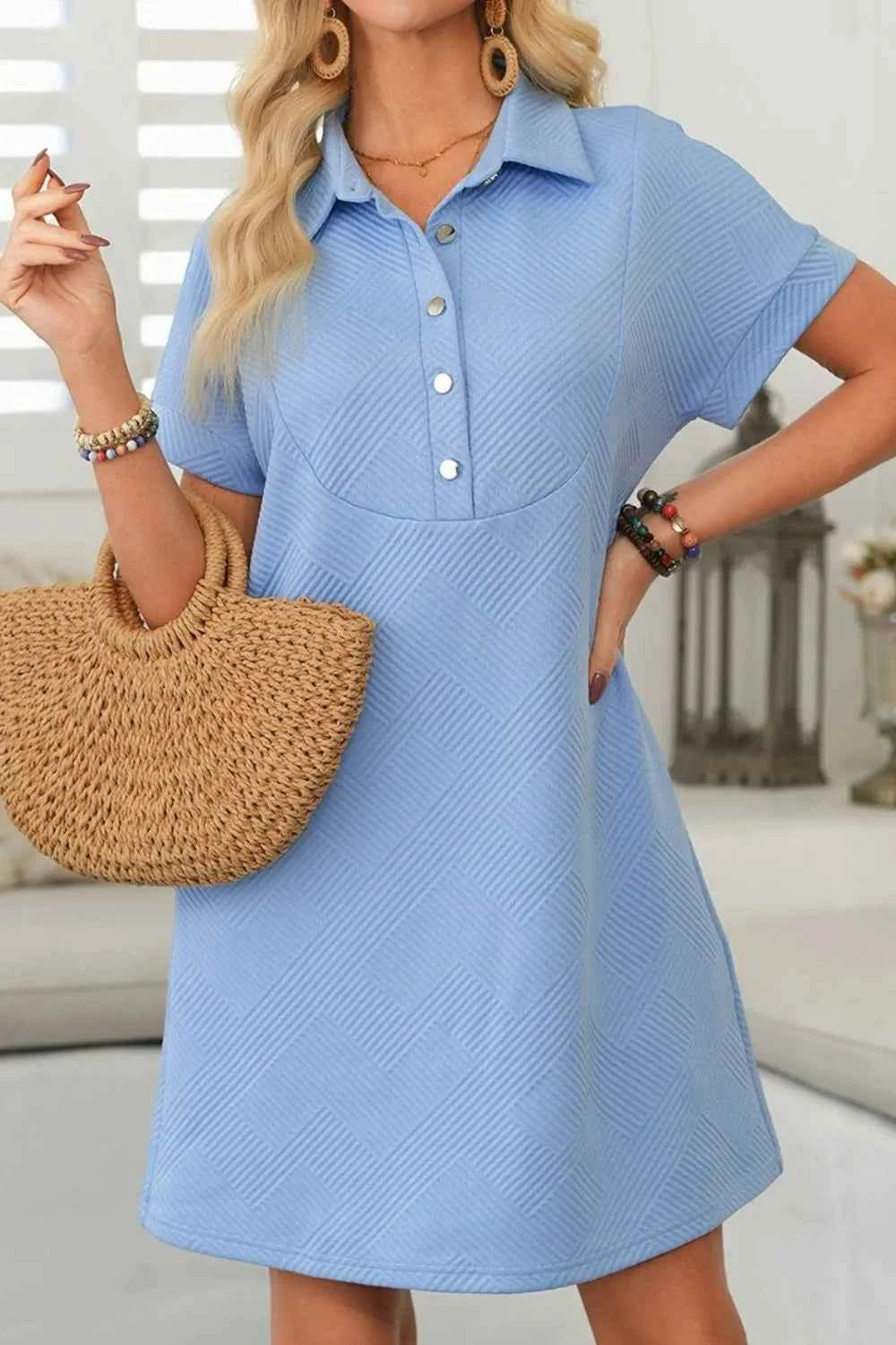 Button Front Short Sleeve Mini Dress Light Blue 569df31f-c59a-46c7-8570-9accf34e739d-Max-Origin