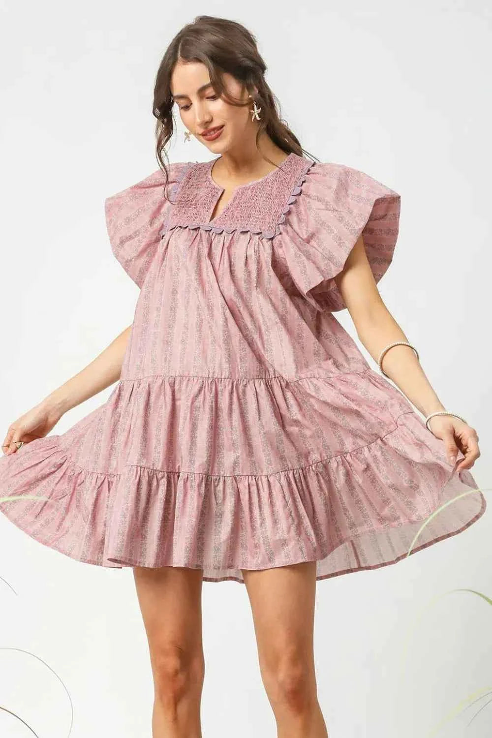Umgee Floral Ruffled Cap Sleeve Tiered Mini Dress 56dcc2a9-482a-45de-a7f6-74fa944a719e-Max-Origin