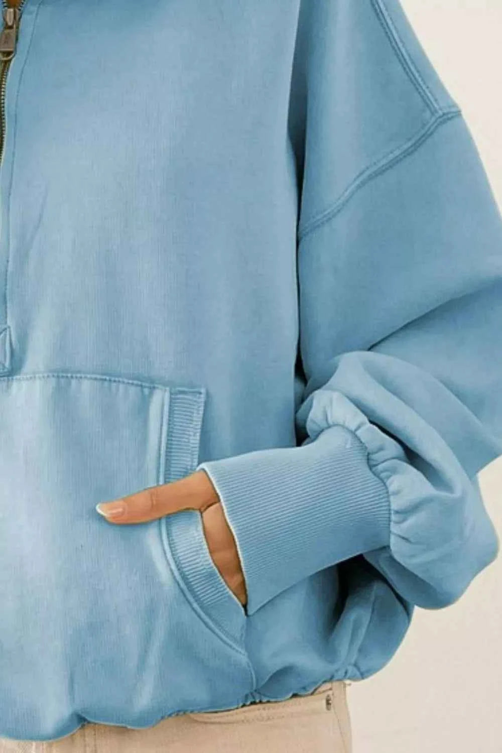 BiBi Stitch Detailed Elastic Hem Half Zip Fleece Hoodie 576d68ba-d33e-4b2a-a7e7-611d5426f75f-Max-Origin